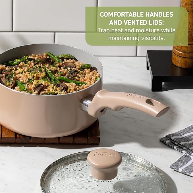 T-fal Refresh Ceramic Nonstick Saute Frying Pan with Lid 5 Qt, Oven Safe to 350°F Cookware, Stay-Cool Handle Skillet, Ceramic Pots and Pans, Moon Grey