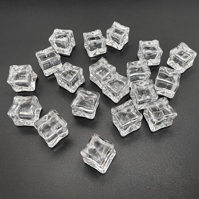 Fake Ice Cubes, 50 PCS 0.8" Fake Ice, Artificial Acrylic Crystal Diamonds for Vase Fillers, 20 mm Plastic Ice Cubes for Party, Wedding