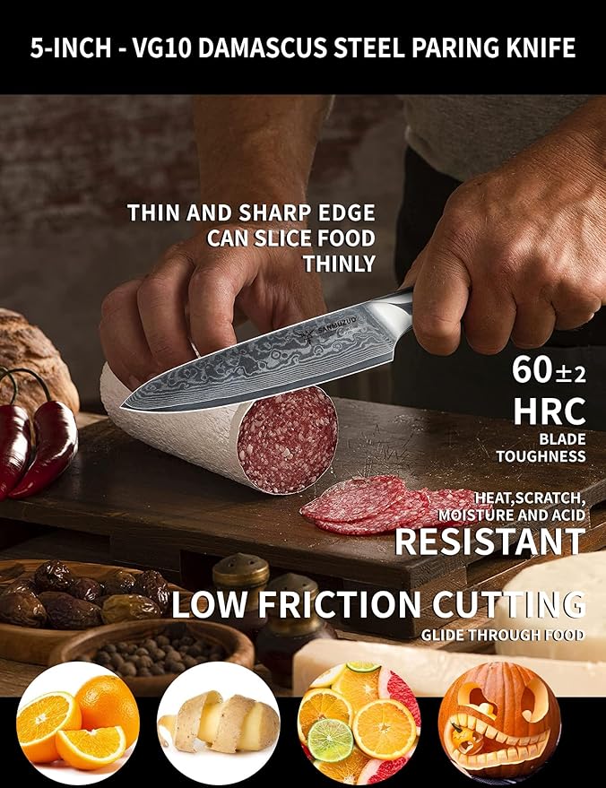 5 Inch Kitchen Utility Knife - Xuan Series - VG10 Damascus Steel Kitchen Knives - Resin Handle (Sapphire Blue)