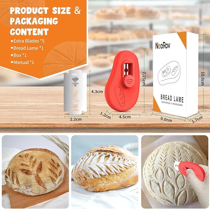 Extractable & Magnetic Bread Lame Dough Scoring Tool - Professional Sourdough Scoring Tool - Sourdough Bread Baking & Bread Scoring Tool - Scoring Patterns booklet & 5 Razor Blades (Red)