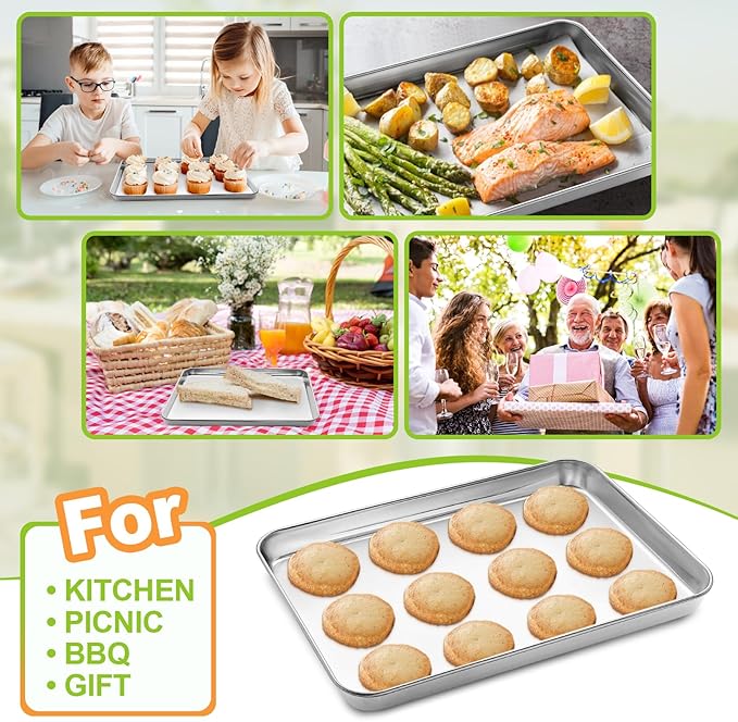 Baking Sheet Set of 2 - CEKEE Stainless Steel Cookie Sheet Baking Pan, Size 10 x 8 x 1 inch, Non Toxic & Heavy Duty & Mirror Finish & Rust Free & Easy Clean
