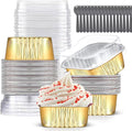 Mini Cake Pans With Lids (10oz,40 Pack) Aluminum Foil Square Cupcake Liners Brownie Baking Cups,Disposable 4”x4” Large Cupcake Pan,Jumbo Muffin Tin Ramekins Holders