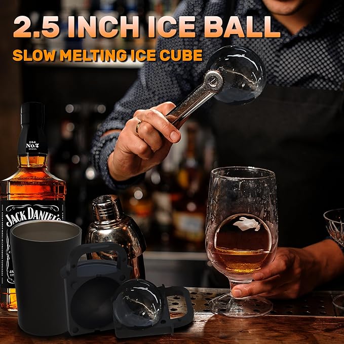 Clear Ice Cube Maker Tray – 2.5 Inch Large Round Ice Ball Mold, Stainless Steel & Silicone, Slow Melting Clear Sphere Ice for Whiskey, Cocktails, and Home Bar Use (Black-1 Pack)