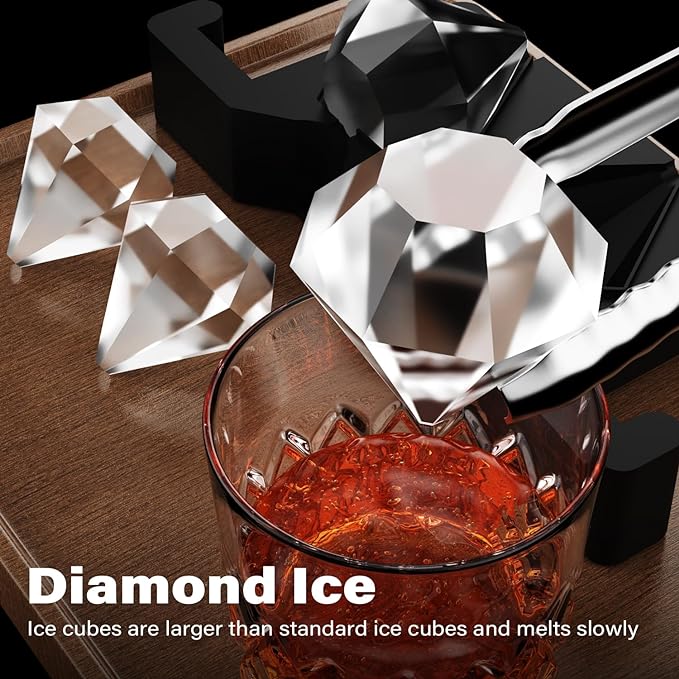 Clear Diamond Ice Cube Tray: Crystal Clear Ice Maker - Large Diamond Shape Ice Cube Maker for Whiskey Cocktails Bourbon