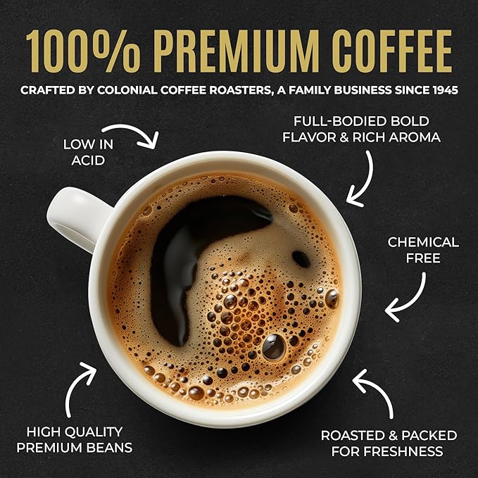 Colonial Coffee 80 Count Single Pot Coffee Packets – 100% Arabica Breakfast Blend Medium Roast | Pre-Measured Frac Packs for 12 Cup Maker | Bulk Ground Gourmet Coffee for Home & Office