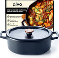 Alva Nori 6-Qt Enameled Cast Iron Dutch Oven – Made With No PTFE/PFOA/PFAS, Oven & Induction Safe – 3-Layer Enamel, No Seasoning Needed – Durable, Easy-Clean Cookware for Healthy Cooking, Black
