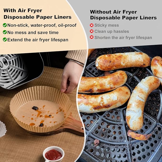 250 Pcs Air Fryer Liners Disposable, 6.5" Round Unbleached Parchment Paper Sheets for Airfryer Basket, Non-Stick & Leakproof Baking Liners for Oven Pan