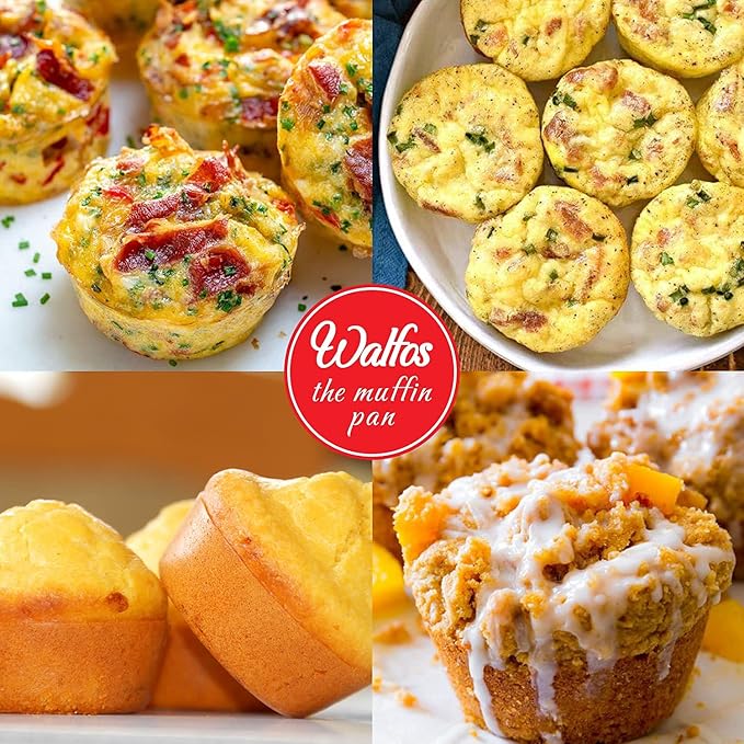 Walfos Muffin Pan Set - 12 Cups Regular Silicone Cupcake Pan, Non-stick and BPA Free, Great for Making Muffin Cakes, Tart, Fat Bombs - Dishwasher Safe, 2-Piece