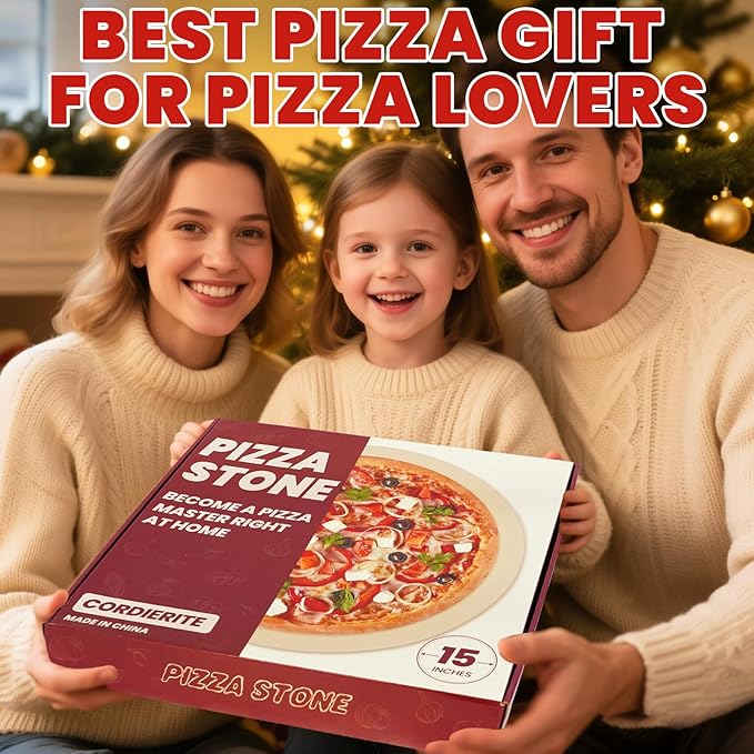 GOOD GAIN Pizza Stone for Oven Grill - 15'' Round Baking Stone for Bread, Pies | Cordierite Oven Stones for Cooking | Indoor,Outdoor | Durable, Heat Shock Resistant (White)
