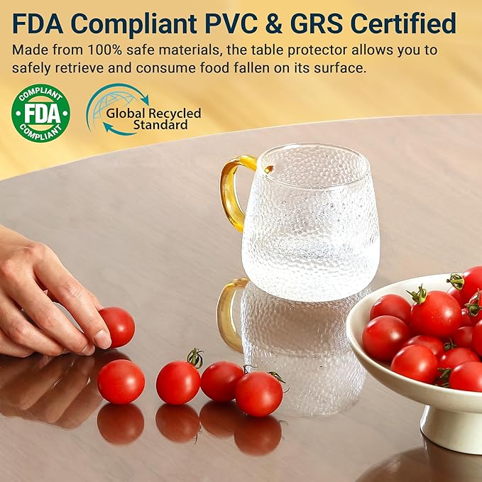 Clear Round Table Cover Protector 36 Inch, 2.0mm Transparent Plastic Table Protector Waterproof, Anti-Scratch Clear Desk Mat for Office Desktop Dresser Dining Table, FDA Compliant