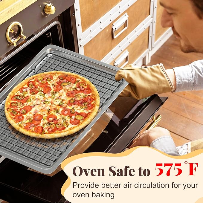 Cooling Racks for Cooking and Baking - 2 PCS 10" x 15" Grid Wire Baking Rack for Oven Cooking, Baking, Grilling, Roasting - Dishwasher Safe Bacon Rack - Fits Jelly Roll Cookie Sheet Pan