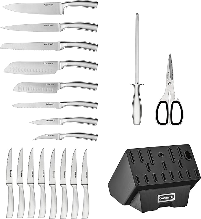 Cuisinart C77SS-19P Normandy 19 Piece Cutlery Block Set, Stainless Steel Ashwood Black