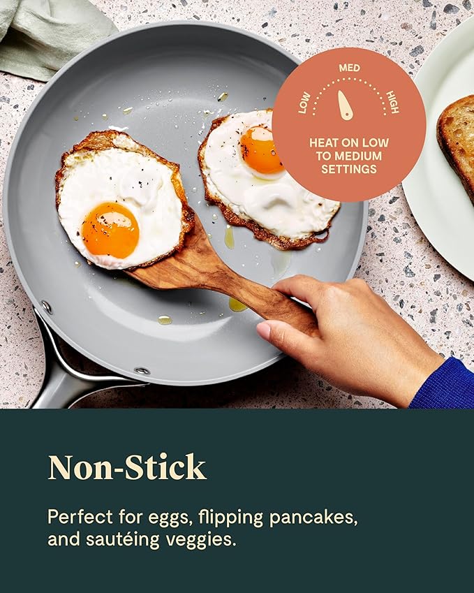 Caraway Ceramic Fry Pan Duo with Glass Lids - Non-Stick Frying Pans (10.5” & 8”) - Non Toxic, PTFE & PFOA Free - Oven Safe & Compatible with All Stovetops – White