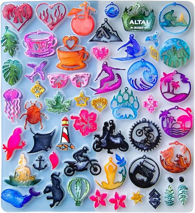 Keychain Resin Molds Silicone with Hole, 54pcs UV Resin Jewelry Mold, Epoxy Resin Molds for Keychain Pendant Jewelry Making Molds for Epoxy Resin Earring Mold, Earrings, Necklace