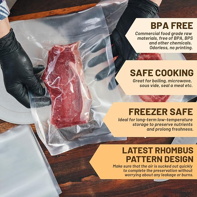 Vacuum Sealer Bags, 200 Quart BPA Free 8x12 Inch Vacuum Seal Bags for Food Saver, Seal a Meal, Weston. Heavy Duty Commercial Grade Vacuum Food Storage Bags for Sous Vide Freezer Vac Storage Meal Prep