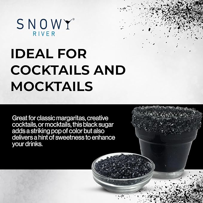 Snowy River Black, Cocktail & Margarita Sugar Rimmer - Vibrant Naturally Colored Sugar for Cocktail Rimming, Baking & Decorating, Medium Crystal - 80oz