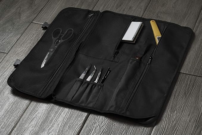 Asaya Chef Knife Roll Bag - 20 Total Pockets for Knives and Kitchen Utensils - Made with Stain Resistant Waxed Nylon - For Chefs and Culinary Students - Knives Not Included(Black)