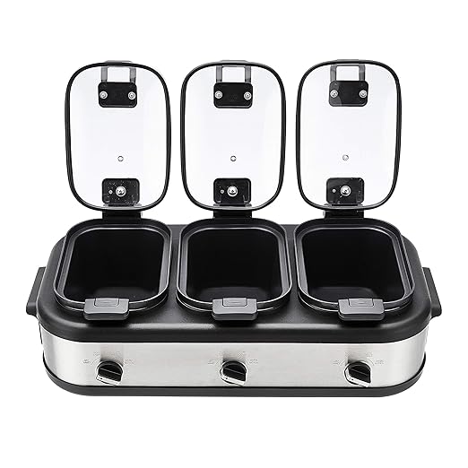 Amazon Basics Stainless Steel 3 x 2.5 Quarts Triple Slow Cooker, Brushed Stainless Steel