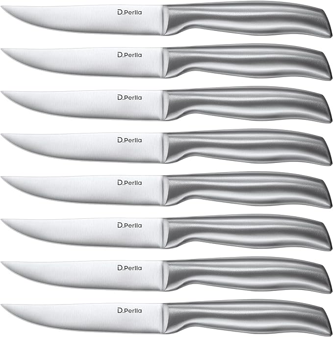 D.Perlla Steak Knives, Super Sharp Straight Edge Steak Knife Set of 8, Professional Straight Edge Kitchen Table Dinner Knives, Elegant High Carbon Stainless Steel Kitchen Steak Knife Set, 4.5IN
