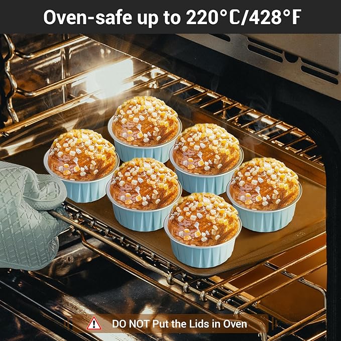 EUSOAR Cake Baking Cups, 100pcs 5oz 125ml Muffin Liners With Lids, Disposable Aluminum Ramekins, Cupcake Liners, Foil Pudding Cups Holders Pans