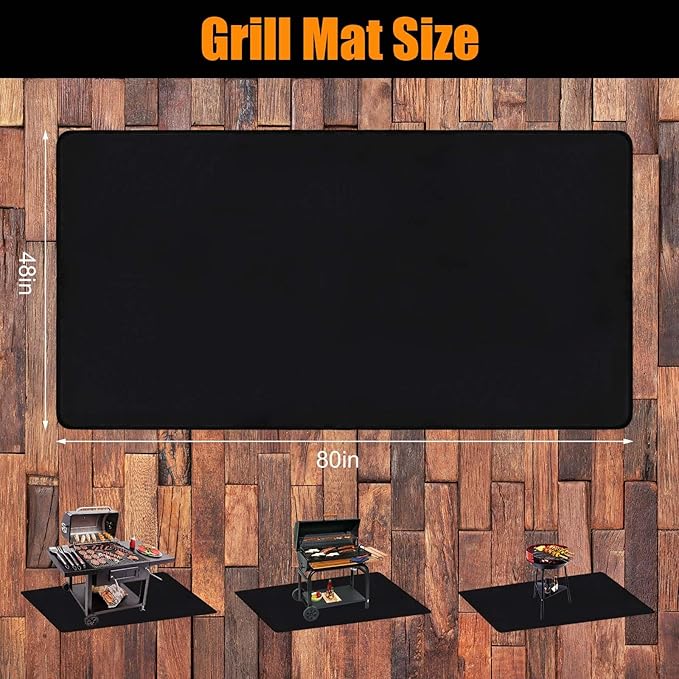80X48 Inches Extra Large BBQ mats for outdoor grill - Fireproof Deck and Patio Protector, Waterproof and Oil-Proof Barbecue Grill Mat