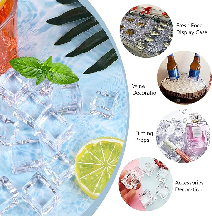 Fake Ice Cubes, 15 mm 100 PCS Artificial Ice Cubes, Acrylic Vase Fillers Crystal Rocks Diamonds,Table Scatter, Party Favor, Wedding Decoration, Photography