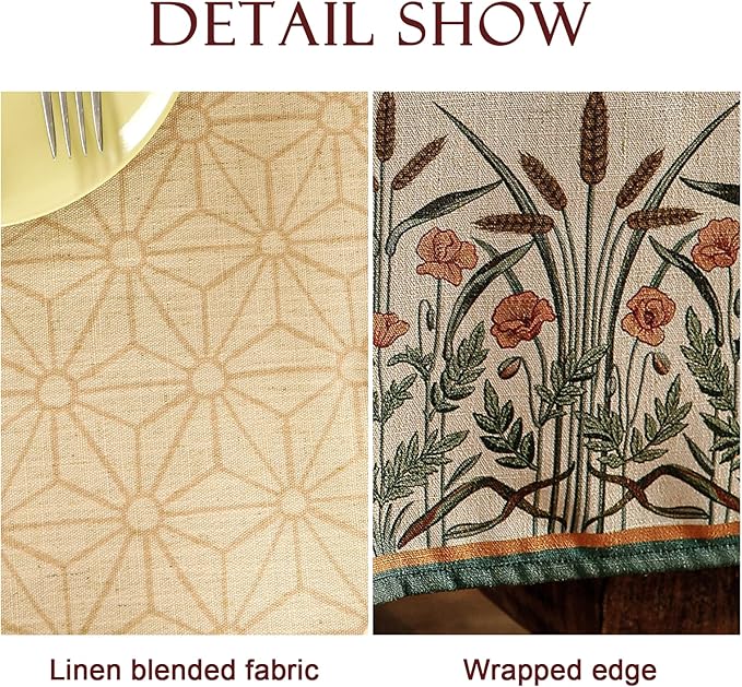 patdrea Designer Linen Rectangle Table Cloth,Vintage Anti-Wrinkle Durable Breathable French Extra Long Tablecloth,Dacorative for Kitchen Dining,Holiday,Christmas,Thanksgiving,67"x118"-Cudillero