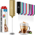 Mini & Mighty Milk Frother Wand – Powerful Handheld Coffee Frother, Battery Operated Drink Mixer – Compact Pocket Size – Detachable Whisk for Latte, Cappuccino, Matcha, Hot Chocolate – Gold