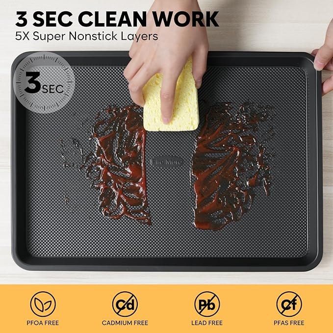 Half Sheet Pan 17.5” x 13”, Cookie Sheets for Baking 0.8mm Thick Non Stick Baking Sheets for Oven Heavy Duty Baking Trays