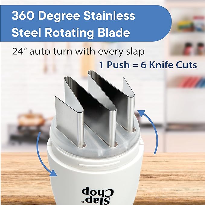 Slap Chop Original Japanese Stainless Steel Blades & Butterfly Opening Chopper - Manual Food Chopper for Salads & Vegetables - White