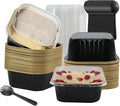 Foil Baking Cups, 30pcs 10oz Mini Cake Pans With Lids Cake Cups Aluminum Pans Disposable Ramekins With Lids Mini Cake Pans, Black Gold, HG01AP300BKX30