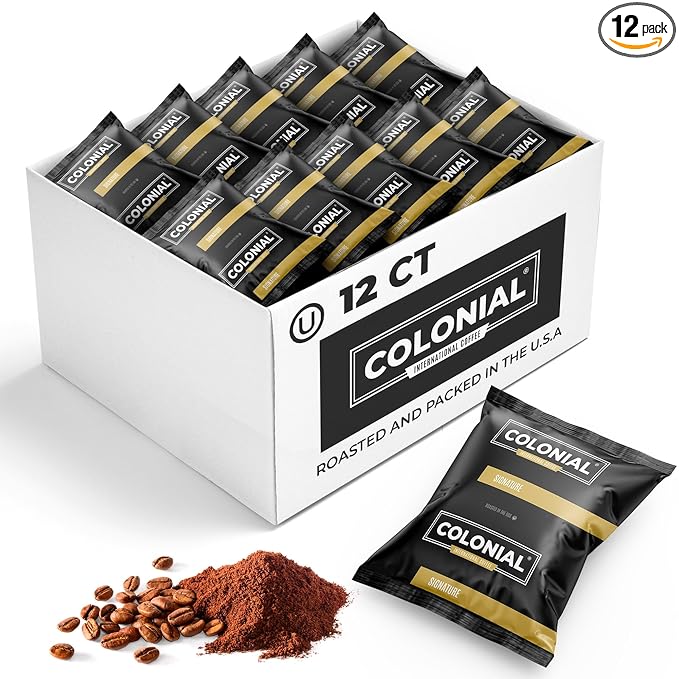 Colonial Coffee 12 Count Single Pot Coffee Packets – Signature Breakfast Blend, Medium Roast | Pre-Measured Frac Packs for 12 Cup Maker | Bulk Ground Gourmet Coffee for Home & Office