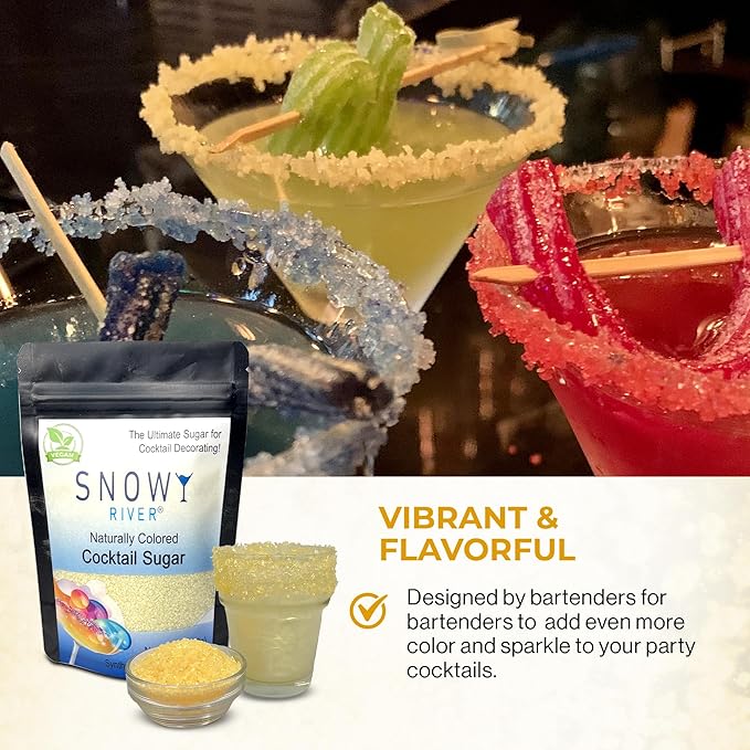 Snowy River Gold, Cocktail & Margarita Sugar Rimmer - Vibrant Color Glass Rimming Sugar with Medium Crystal Texture - 4oz