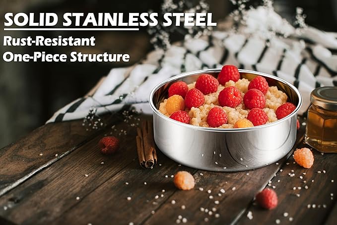 Leonyo 8Inch Round Cake Pans 4 Pack, Stainless Steel Circle Layer Cake Baking Pans Set, Metal Round Baking Tins for Wedding Party, Dishwasher Oven Safe