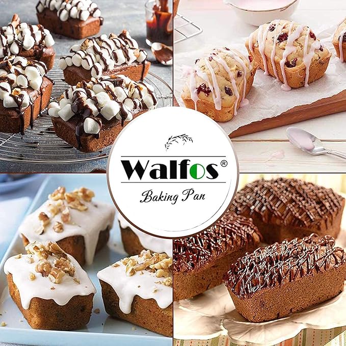 Walfos Silicone Mini Loaf Pans, Non-Stick Mini Bread Pans, 9 Cavities Silicone Bread Baking Mold, Perfect for Mini Loaf, Cake, Bread and Meatloaf, Food Grade & BPA Free, Set of 2