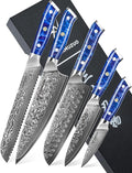 Chef Cooking Knives Set- Kitchen Knife Set of 5 Piece - Ultra-Sharp VG10 Damascus Steel & Resin Handle - Xuan Series (Sapphire Blue)