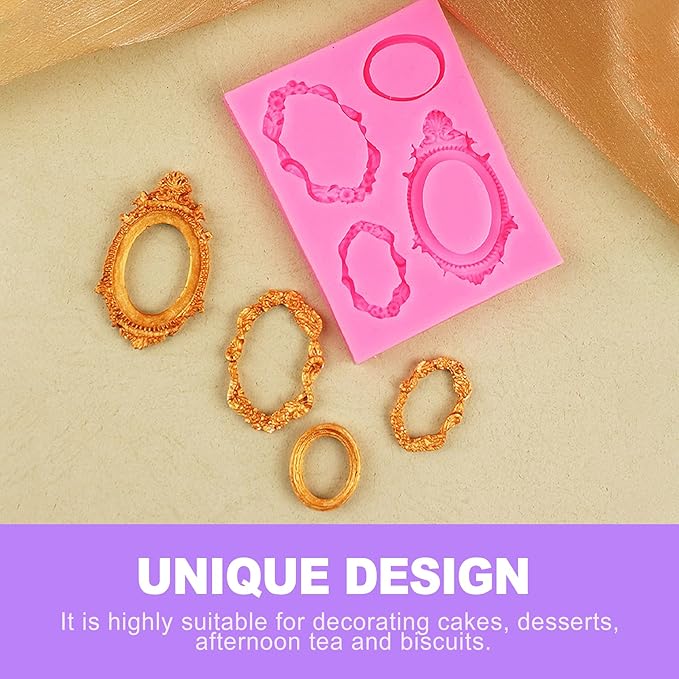 Baroque Fondant Molds Set - 3 Pcs with Crown, Vintage Photo Frame Shapes for Cake Decorating, Cupcake Toppers, Gum Paste, Chocolate, Candy, Polymer Clay Making