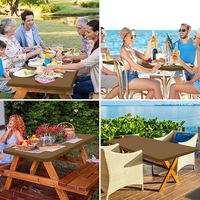 homing Rectangle Table Cloth Cover, Waterproof Polyester Elastic Fitted Tablecloth, Fits for 5 Foot Folding Tables, Washable Table Protector for Picnic, Camping, Outdoor (Brown, 30" x 60")