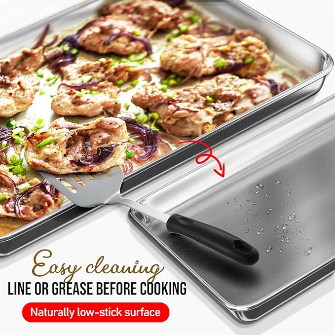 JoyTable Aluminum Baking Sheet Set, 2 Pack Half Sheet Pan, Commercial Quality Cookie Sheets for Baking or Roasting Non-Stick, 18 x 13 Inch Warp Resistant Aluminum Baking Pan