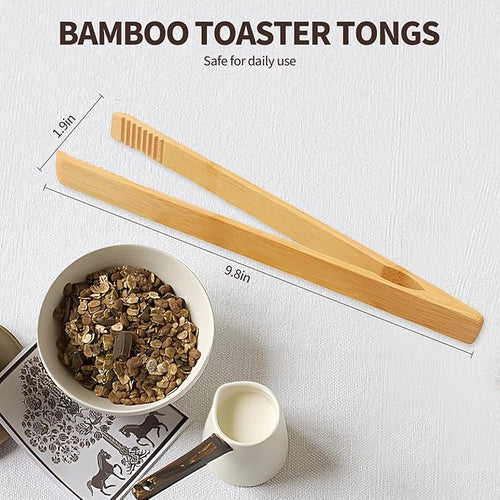 2 Pieces Natural Bamboo Toaster Tongs,9.8-Inch Long Bamboo Toast Tongs with Anti-slip Design,Heat-Resistant Tongs for Cooking and Serving