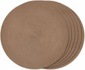 FunWheat Round Braided Placemats Set of 6 Place mats for Dining Tables Woven Heat Resistant Table Mats 15 inch (Brown,6pcs)