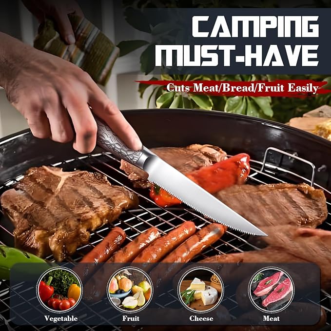 DRAGON RIOT Steak Knives Set of 6 Serrated Edge Steak Knife Set Japanese Stainless Steel Dinner Knife Diswasher Safe Steak Knives with Gift Box