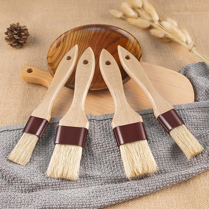 Pastry Brushes for Baking Basting Brush with Boar Bristles and Beech Hardwood Handles Culinary Oil Brush for Barbecue Butter Grill BBQ Sauce Baster Marinade Kitchen Food Cooking Brushes (2 inch)