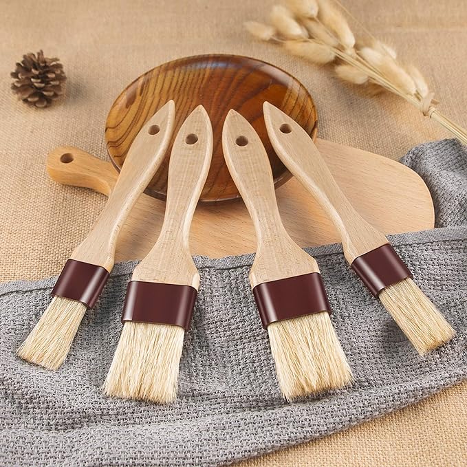 Pastry Brushes for Baking Basting Brush with Boar Bristles and Beech Hardwood Handles Culinary Oil Brush for Barbecue Butter Grill BBQ Sauce Baster Marinade Kitchen Food Cooking Brushes (1.5 inch)