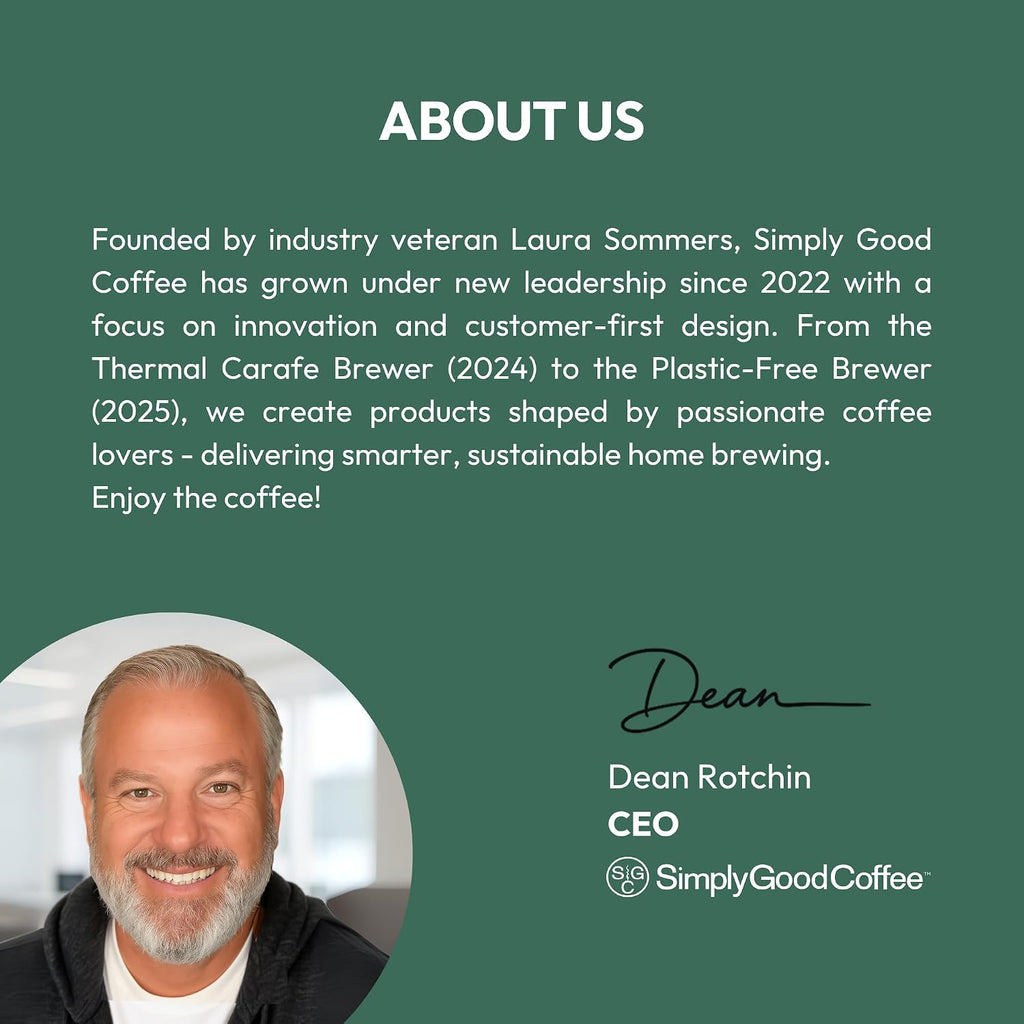 SimplyGoodCoffee THE BREWER - Plastic-Free. Coffee Maker/Coffee Machine. 8 Cup Automatic Drip Pour Over Coffee Brewer. Brewer Free of Plastic, Gold Cup Standard. Black/Stainless Steel