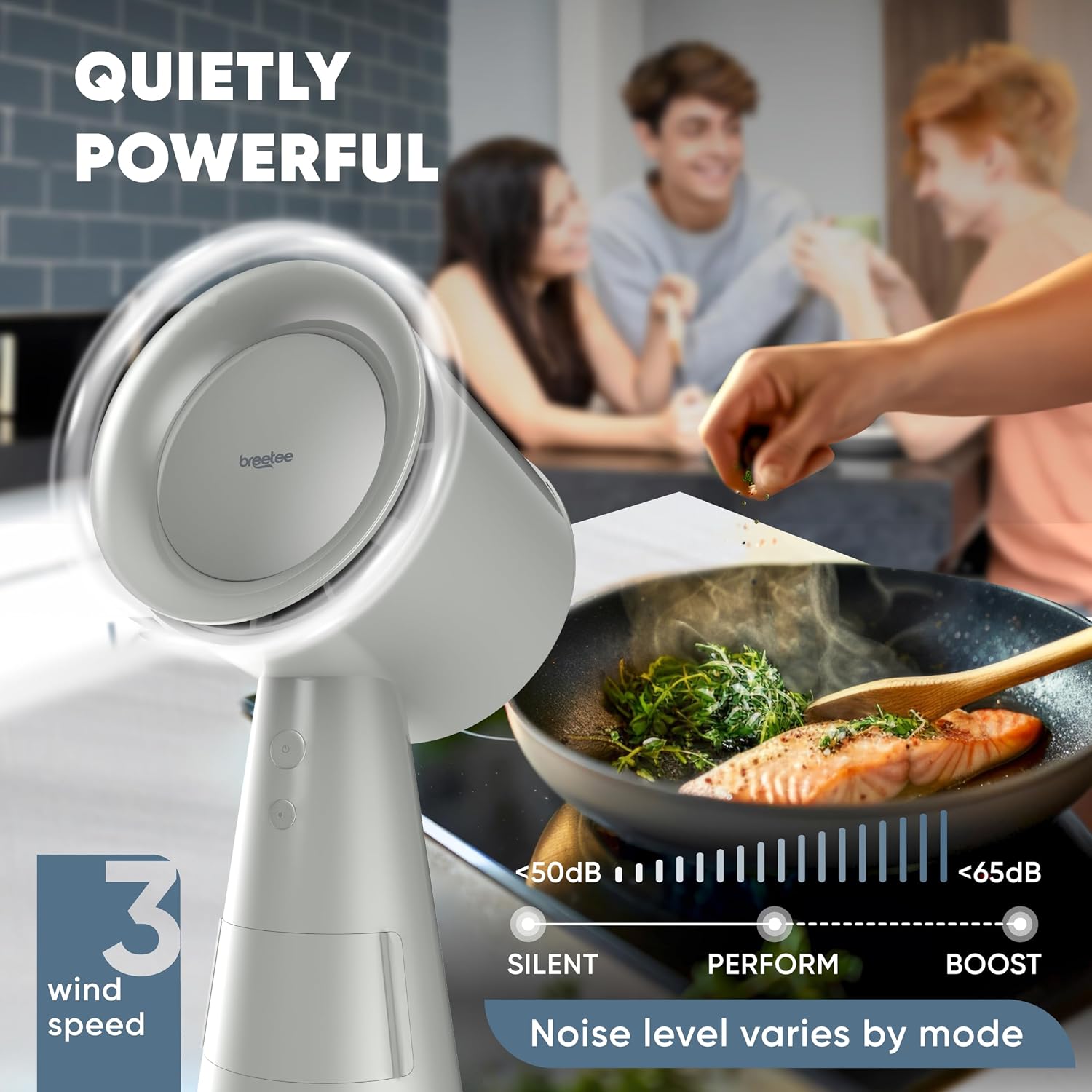 Portable Range Hood Kitchen–5-Layer Filter Compact Desktop Exhaust Fan, Powerful 3-Speed Smoke Removal, Low Noise Countertop Range Hood, Oil Cup, for Apartments, Dorm, RV, Indoor BBQ–Off-white