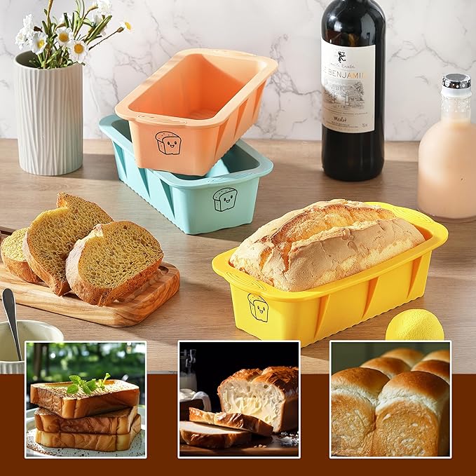 Silicone Bread Loaf Pan, 3 PCS Silicone Loaf Pans for Baking, Non Stick Bread Pans for Homemade Bread, Brownies, Cakes, Dishwasher Safe (3 Colors, Nesting Design)
