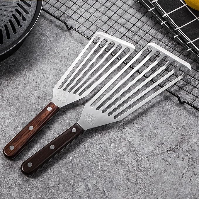 Fish Spatula, 2 Pack Stainless Steel Metal Spatula, Slotted Spatulas for Cooking, Flipping, Turning, Frying and Grilling