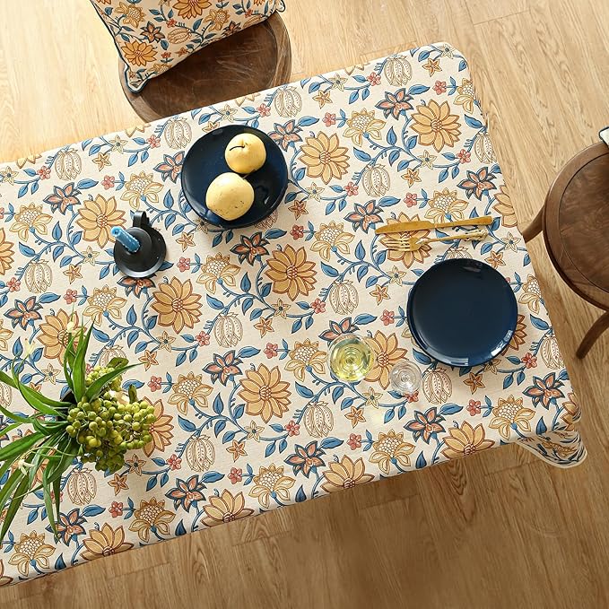 ISAENNE Designer Bohemian Floral Extra Long TableclothRectangle,Linen Colorful Table Cloth,Wrinkle Resistant Decor Tablecloths for Dining Thanksgiving Kitchen Christmas,67"*118"-Estevan B