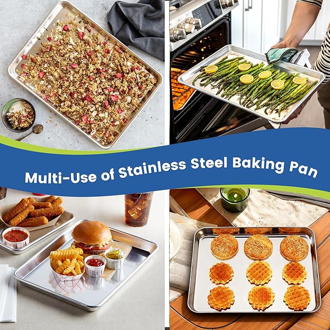 6 Pack Stainless Steel Baking Sheet Pans, 9" L × 7" W × 1" H Cookie Sheets for Toaster Oven, Rust-Resistant, Dishwasher Safe
